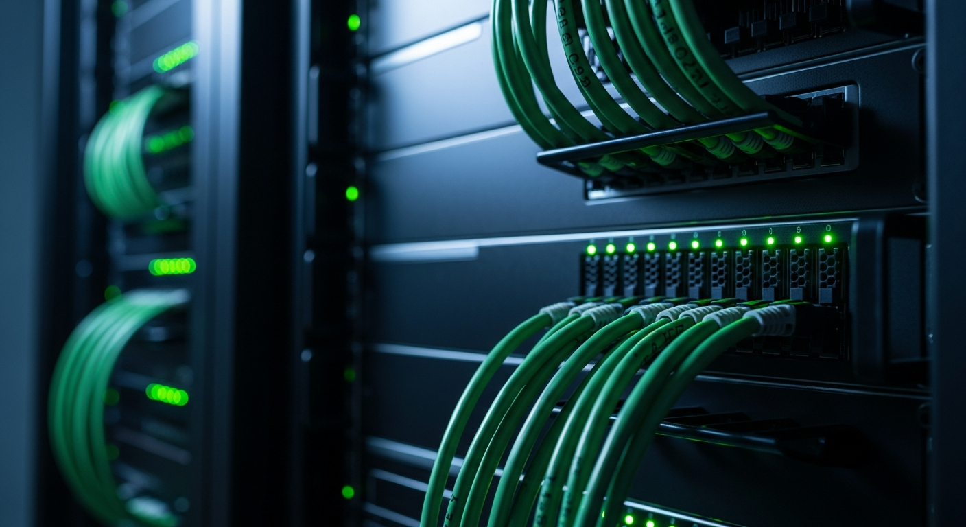 Close-up of a server rack with blinking LEDs in a data center — managed IT services for small businesses