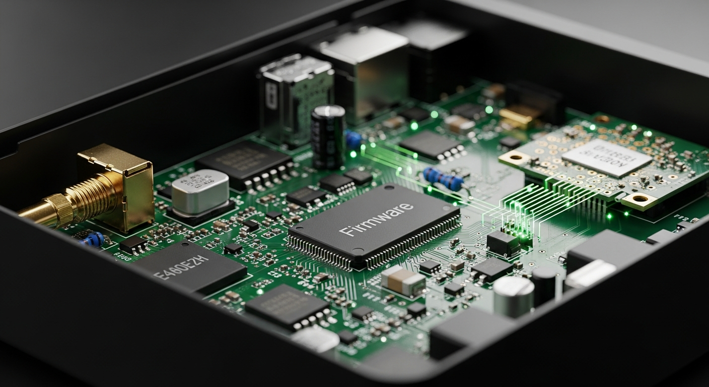 Circuit board with microchips and connectors — importance of firmware updates for small business tech