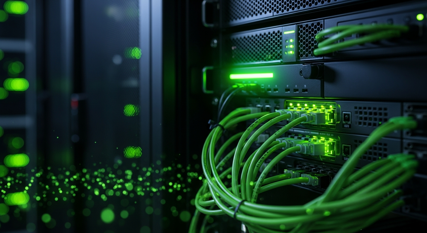 Server room with multiple racks and blinking LEDs — backup infrastructure for small business